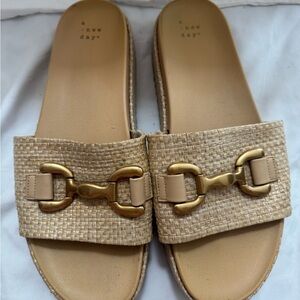 A New Day Women's Woven Sandals with Gold Buckle